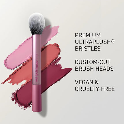 Real Techniques Precision Blush Brush, Fluffy Powder Blush Makeup Brush for Buildable Cheek Color, Pressed & Loose Blush, Synthetic Bristles, Vegan & Cruelty-Free