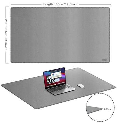 Cacoy 100x60cm PU Leather Desk Mat on Top of Desk, Computer Desk Pad for Keyboard and Mouse Writing Mat for Office and Home (Grey)