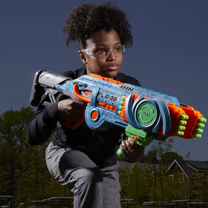 Lanzador NERF Elite 2.0 Flipshots Flip-32 con 32 cañones que giran para duplicar tu potencia de fuego, capacidad para 32 dardos, 32 dardos Elite