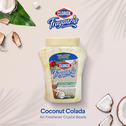 Clorox Fraganzia Ambientador Perlas de Cristal Coco Colada 340g | Perlas Ambientadoras de Larga Duración 340 gramos | Frasco Ventilado Fácil de Usar para el Hogar, Baños, Armarios, Coche u Oficina