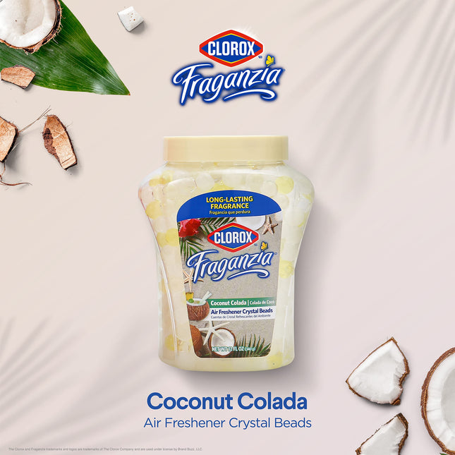 Clorox Fraganzia Air Freshener Crystal Beads Coconut Colada 12oz | Long-Lasting Air Freshener Beads 12 Ounces | Easy to Use Vented Jar Air Scent Beads for Homes, Bathrooms, Closets, Car or Office
