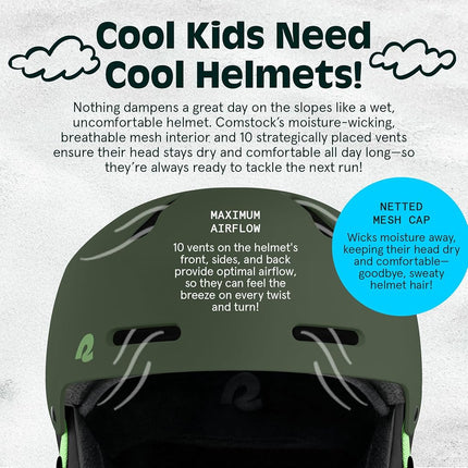 Retrospec Comstock Youth Ski & Snowboard Helmet for Kids - Durable ABS Shell, Protective EPS Foam & Cooling Vents - Adjustable Fit for Boys & Girls - Matte Forest, 52-55cm Small, (4799)