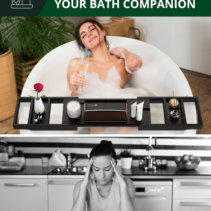 Plateau de baignoire pliable en bambou, extensible, pour baignoire, table de baignoire avec côtés extensibles - Porte-savon gratuit