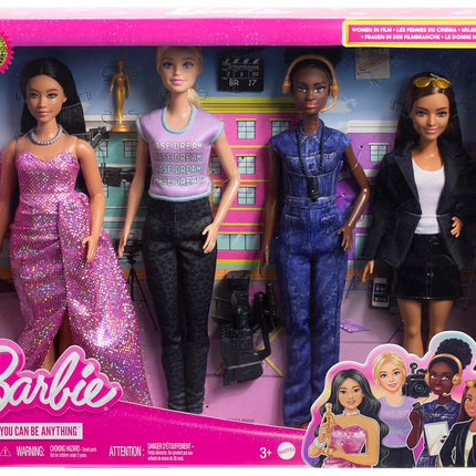 Barbie Careers Set of 4 Dolls & Accessories, Women in Film with Studio Executive, Director, Cinematographer & Movie Star in Removable Looks, HRG54
