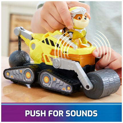La Patrulla Canina: La súper película, Camión de juguete de construcción con figura de acción Rubble de los Mighty Pups, luces y sonidos, juguetes para niños y niñas de 3 años en adelante