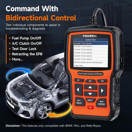FOXWELL NT510 Automotive OBD2 Scanners Code Reader for BMW Full System Car Diagnostic Scan Tool with Car Engine, Transmission, SRS, ABS, EPB, Oil Reset, DPF, SAS and Battery Registration