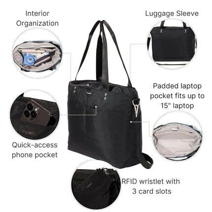 Baggallini Carryall Laptop Tote, Black, One Size