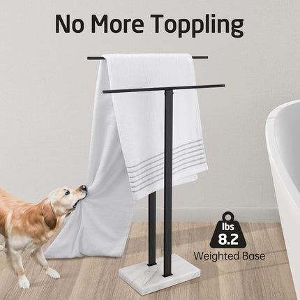 KES Standing Towel Rack, 2-Tier Towel Racks for Bathroom Freestanding with Marble Base, Towel Stand Stainless Steel SUS304 Matte Black, BTH217-BK