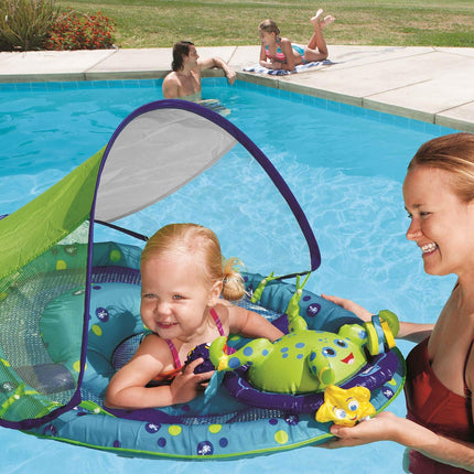 SwimWays 9 to 24 Months Step 1 Inflatable Baby Spring Pool Float Activity Center with Adjustable UPF 50 Sun Canopy & Toys, Octopus