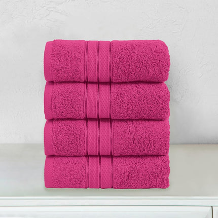 Elegant Comfort Three Line Popcorn Towel Set for Bathroom 16 x 28 inches, Premium Hotel Quality 4-Pack Hand Towels, 100% Turkish Cotton, Soft and Durable, Quick Dry and Highly Absorbent, Hot Pink