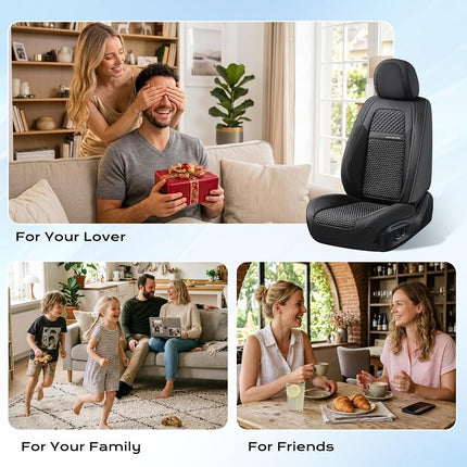 Coverado Leather Front Seat Covers, 2-Pack Universal Waterproof Breathable Leather Woven Leatherette Seat Cushions, Auto Car Seats Protectors, Fit for Most Vehicles-Blackpure