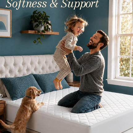 Quilted Mattress Topper, King size fits 40cm deep, Soft Mattress Pad