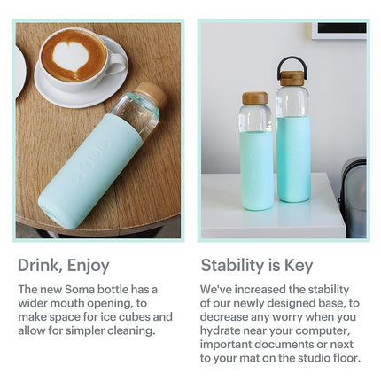 Soma Glass Water Bottle with Non-Slip Silicone Handle & Sleeve, Natural Bamboo Screw Cap, and Leak-Proof Design - Reusable, Refillable, BPA-Free, Eco-Friendly Alternative - Mint, 480 ml