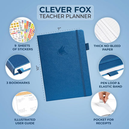 Clever Fox Teacher Planner, School & Homeschool Book, B5 Size Mystic Blue