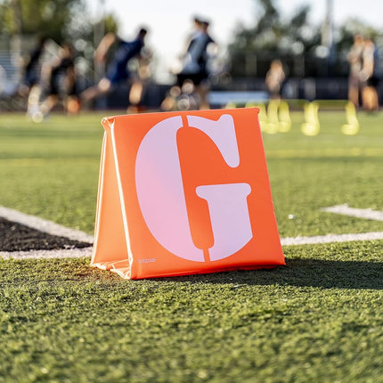 GoSports Football Field Yard Line Markers, Set of 11, High Visibility Weighted Yardage Markers with Portable Carrying Case
