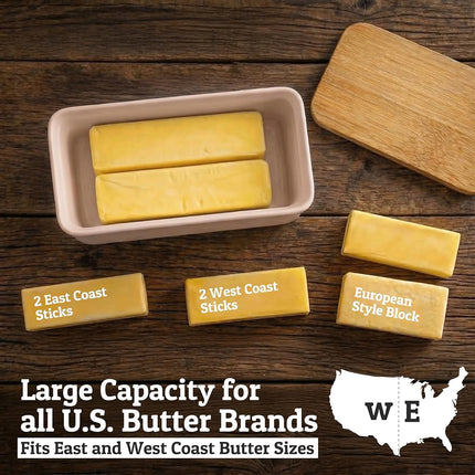 PriorityChef Extra Large Butter Dish with Lid for Countertop, Ceramic Butter Container with Airtight Cover, Butter Keeper for Counter or Fridge, Butter Holder Storage, Latte