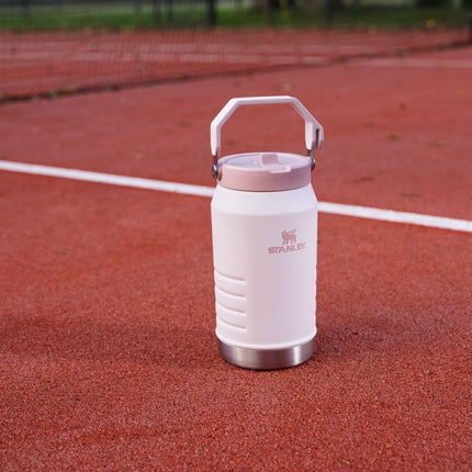 Stanley IceFlow 2.0 Jarra con popote abatible y asa de 96 oz | Tapa giratoria y popote abatible | A prueba de fugas para viajes y deportes | Acero inoxidable con aislamiento | Sin BPA | Cuarzo rosa