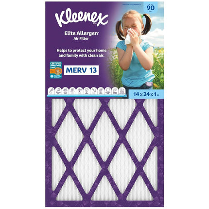 Kleenex Elite Allergen Air Filter 14x24x1 Inches - 13 MERV RATING (2-Pack)