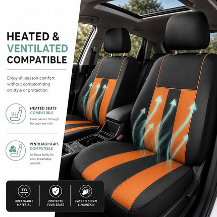 FH GROUP Car Seat Covers Full Set Cloth - Universal Fit, Automotive Seat Covers, Low Back Front Seat Covers, Airbag Compatible, Split Bench Rear Seat, Car Seat Cover for SUV, Sedan, Van Orange