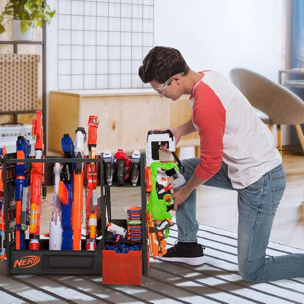 NERF Elite Blaster Rack - Storage for up to Six Blasters, Including Shelving and Drawers Accessories, Orange and Black - Amazon Exclusive