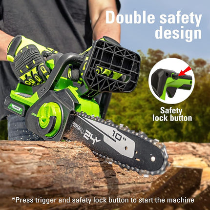 Greenworks 24V 10" Cordless Compact Chainsaw (Great for Storm Clean-Up, Pruning, and Firewood), 2.0Ah Battery and Charger Included