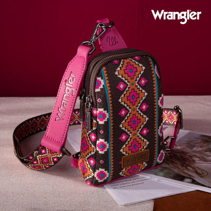 Wrangler Aztec Sling Bag Southwest Crossbody Bags Trendy Chest Bag, Hot Pink