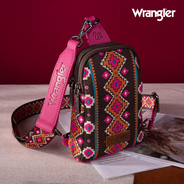 Wrangler Aztec Sling Bag Sac bandoulière Southwest Sac de poitrine tendance, Rose vif