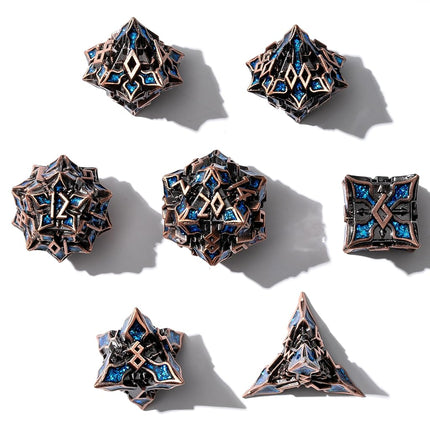 Metal Dice for DND - Spire Sanctum Series (Antique Copper Blue Glitter)