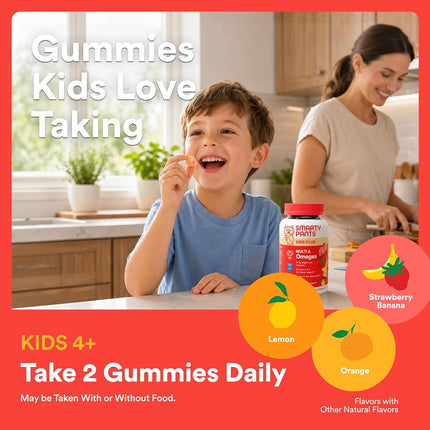 SmartyPants Kids Multivitamin Gummies - Improved Formula: Omega 3 (DHA/EPA), Vitamins D3, C, B12, B6, Vitamin A, K & Zinc, Gluten Free, Three Fruit Flavors, 60 Count (30 Day Supply)