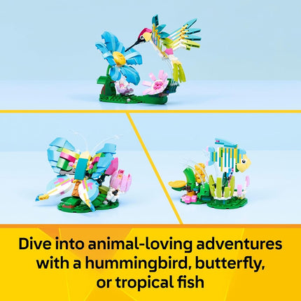 LEGO® Creator 3 in 1 Wild Animals: Colourful Hummingbird 31384 Nature Decor - Building Set with 3 Options, Hummingbird, Butterfly or Fish - Animal Figures for Kids Aged 8+ - Toy for Girls and Boys