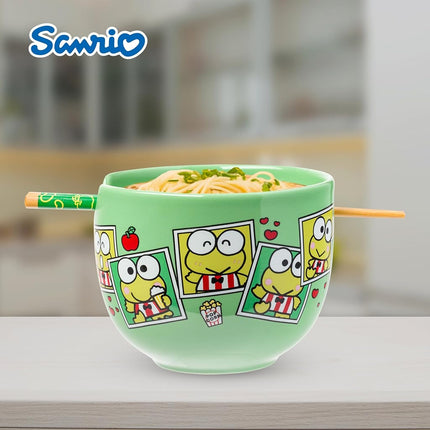 Silver Buffalo Sanrio Hello Kitty and Friends Keroppi Polaroids Ceramic Ramen Noodle Rice Bowl with Chopsticks, Microwave Safe, 20 Ounces