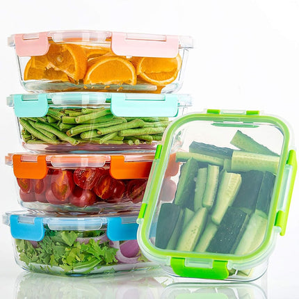 C CREST [10-Pack] Glass Food Storage Containers (A Set of Five Colors), Meal Prep Containers with Lids for Kitchen, Home Use - Airtight Glass Lunch Boxes