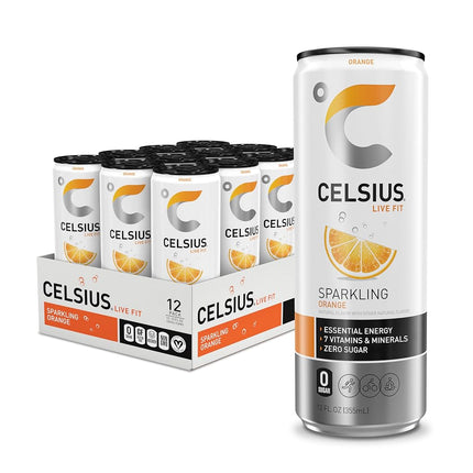 Boisson Énergisante Fonctionnelle CELSIUS Orange Pétillante, 355 ml (Lot de 12)