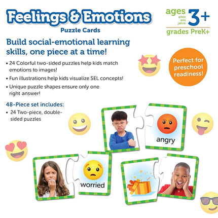 Learning Resources Feelings & Emotions Puzzle Cards, 48 Pieces, Social Skills, Speech Therapy Materials, Social Emotional Learning Toys and Games for Kids, Ages 3+
