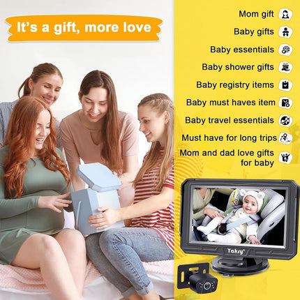 Yakry Baby Car Camera for Backseat - HD 1080P, 170° Wide Angle, Night Vision, 360° Rotation, Safe for Babies, Easy Install, Rear-Facing Baby Car Mirror for Parents