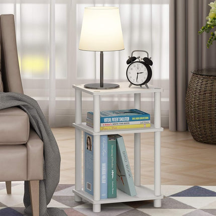Furinno JUST Side Table, 3-Tier End Table, Open Shelves Night Stand, Bedside Table, Toolless Assembly, for Living Room, Bedroom, White(Espresso)