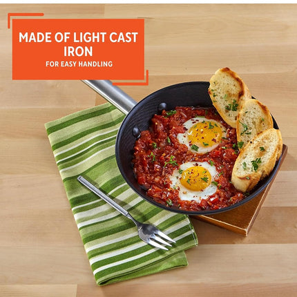IMUSA USA 9.5" Light Cast Iron Pre-Seasoned Non-Stick Saute Pan with Stainless Steel Handles, Black, Inch