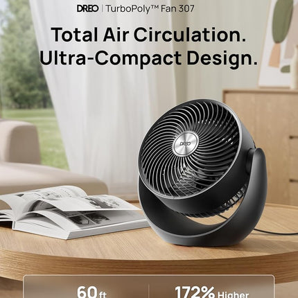Dreo Desk Fan for Bedroom, 11 Inch Table Fans, 60ft Strong Airflow, 120° Vertical Manual, 3 Speeds, 28dB Quiet Air Circulator Fan，Black