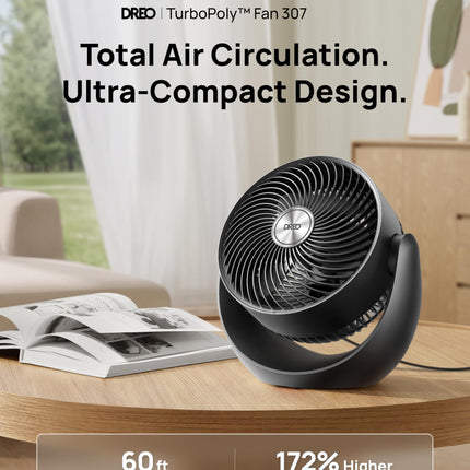 Dreo Desk Fan for Bedroom, 11 Inch Table Fans, 60ft Strong Airflow, 120° Vertical Manual, 3 Speeds, 28dB Quiet Air Circulator Fan，Black