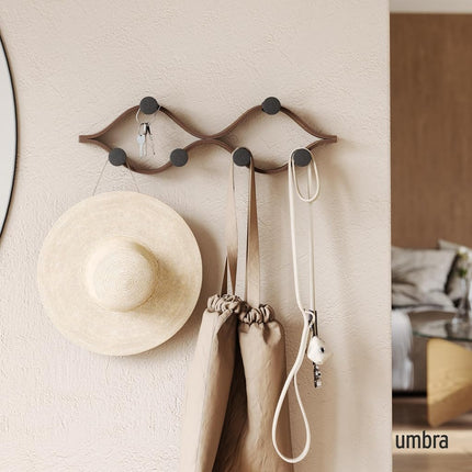 Umbra Montage Coat Rack, Wall Mounted 6 Hooks, Black/Walnut