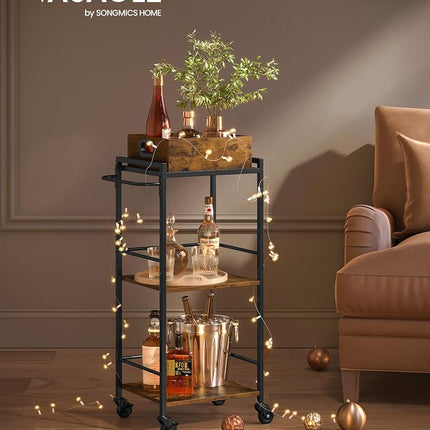 VASAGLE 3-Tier Kitchen Serving Cart with Removable Tray, on Wheels