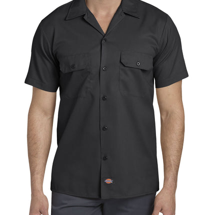 Dickies Men's Short-Sleeve Flex Work Shirt Slim Fit Button, Black V1, S