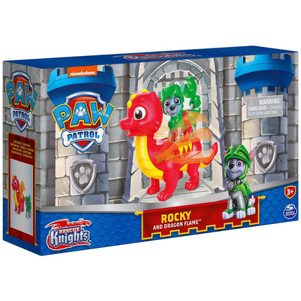 PAW Patrol, Rescue Knights Rocky and Dragon Flame Action Figures Set, Kids Toys for Ages 3 and up