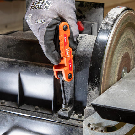 Juego de llaves hexagonales plegables KLEIN TOOLS 70540, compacto de 9 llaves con medidas SAE de 5/64 a 1/4 de pulgada, acero de aleación tratado térmicamente de resistencia industrial