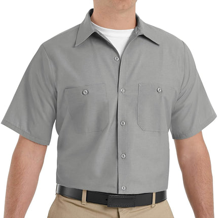 Red Kap Men's Industrial Work Shirt, Regular Fit, Short Sleeve Utility Button, Light Grey, XL