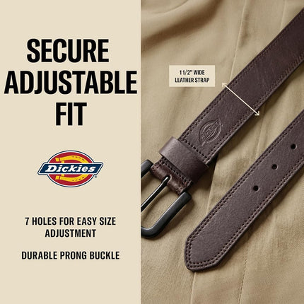 Dickies Men's 38MM Wide Bridle Leather Casual Belt, Brown, 32