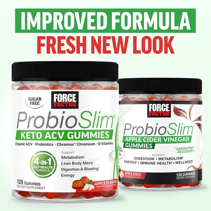 Force Factor ProbioSlim Apple Cider Vinegar Gummies with Organic Apple Cider Vinegar and LactoSpore Probiotics and Prebiotics to Support Digestion, Metabolism, and Immune Health, 240 Gummies (2-pack)