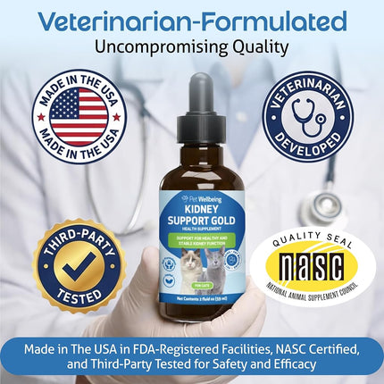 Pet Wellbeing - Kidney Support Gold for Cats - Natural Support for Feline Kidney Health - 2oz (59ml)