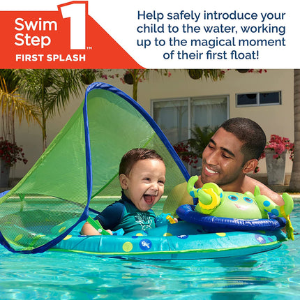 SwimWays 9 to 24 Months Step 1 Inflatable Baby Spring Pool Float Activity Center with Adjustable UPF 50 Sun Canopy & Toys, Octopus
