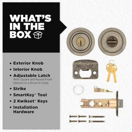 Kwikset Tylo Keyed Entry Door Knob with Microban Antimicrobial Protection Featuring SmartKey Security in Antique Brass (94002-854)